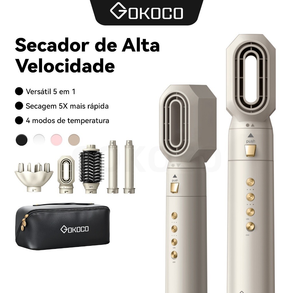 GOKOCO 5 Em 1 Escova De Secador Multifuncional Conjunto De Cabelo De Alta Velocidade Para Alisamento